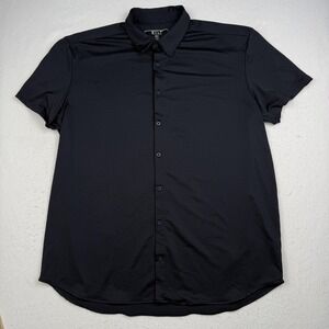 BYLT Shirt Mens 2XL Black Solid Short Sleeve Button Up Stretch Executive Fit